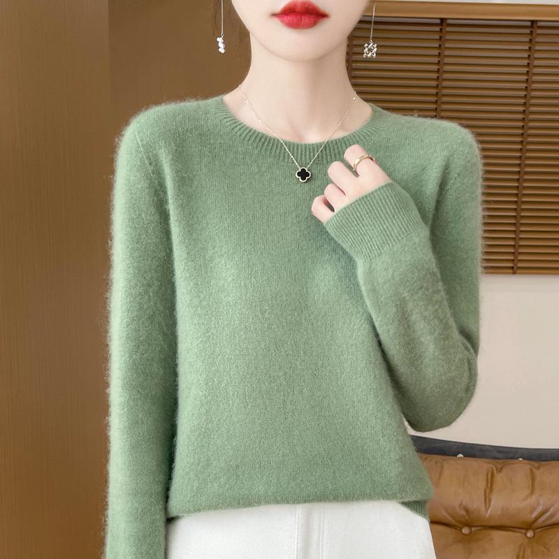 Pulover moale și confortabil pentru femei din lână pură - Croială largă, Mânecă lungă, Tricot cu gât rotund pentru toamnă/iarnă.