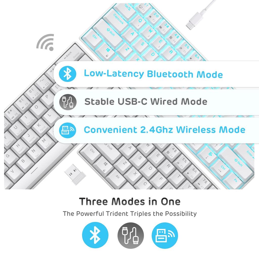 RK ROYAL KLUDGE RK61 Mechanical Keyboard with Brown Switches, Bluetooth, Wireless, USB, WiredWireless, Compatible with Windows, Mac, iOS, and