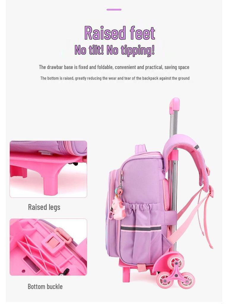 Capybara Unicorn Trolley School Bag for Girls - 2023, Detachable & Stair-Climbing