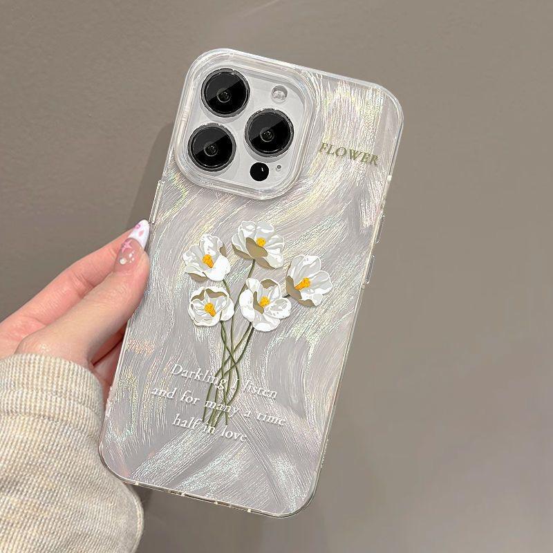Trendy Gold Foil Flower Protective Phone Case For iPhone 17 Air 16 16e 15 13 12 11 Pro Max Pro Plus Lightweight Funda Cover