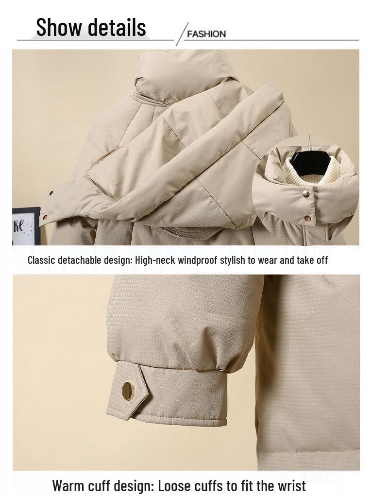 Women's Mid-Length Plus Size Warm Down Jacket, Beige/Black