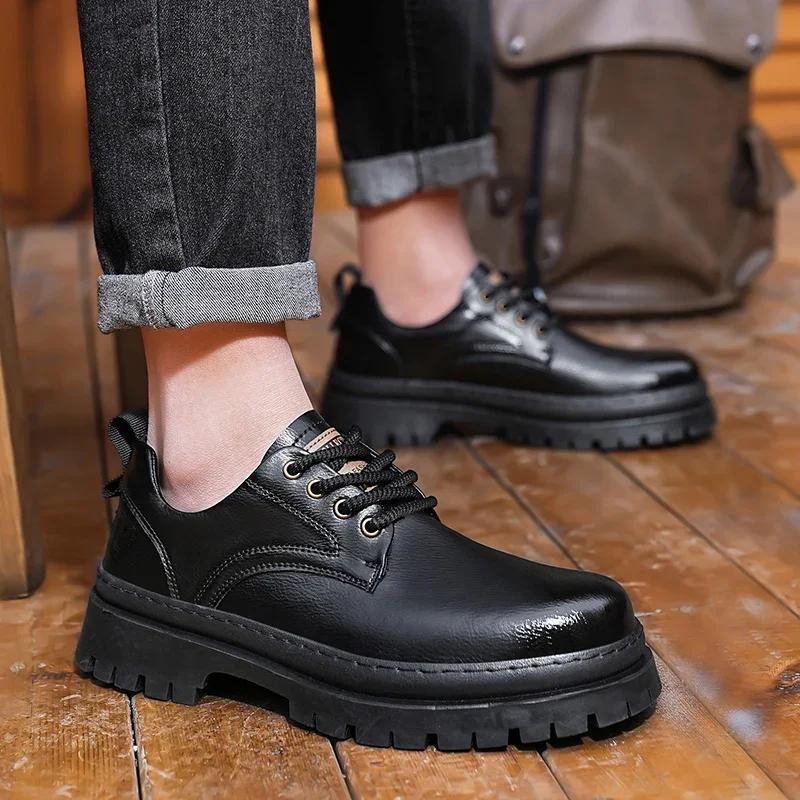 High Quality 2024 Men Casual Leather Business Tooling Shoes Comfy Thick Bottom Italian Male Shoes Antiskid Outdoor Oxford Shoes