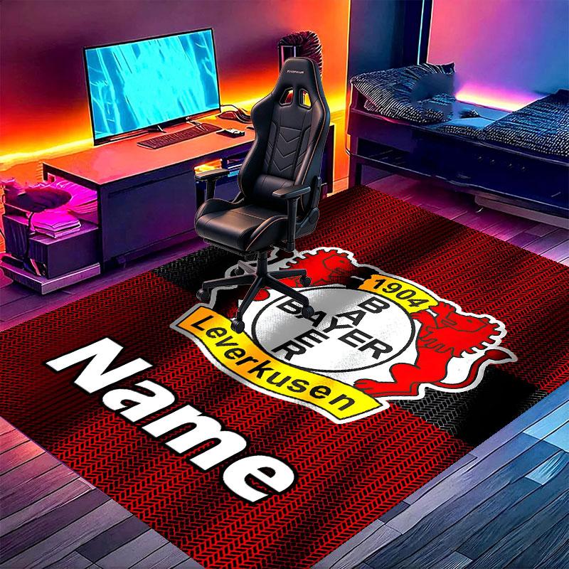 Benutzerdefinierter Name Personalisierter Bayer 04 Leverkusen Druckteppich, Vielseitiger Heimdekor-Teppich, für Spielzimmer, Wohnung, Balkon, Eingangsbereich, Flur Geschenk