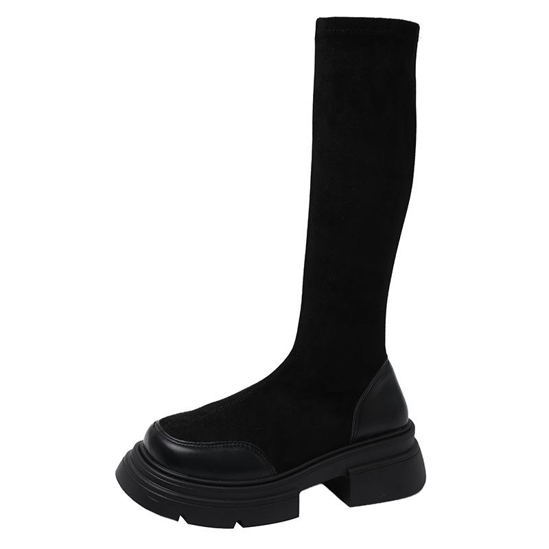 Boots 2025 Autumn New Thin Boots Thick-soled Women's Sleeve Boots Versatile Fashion Simple Thick Heel Elastic Boots