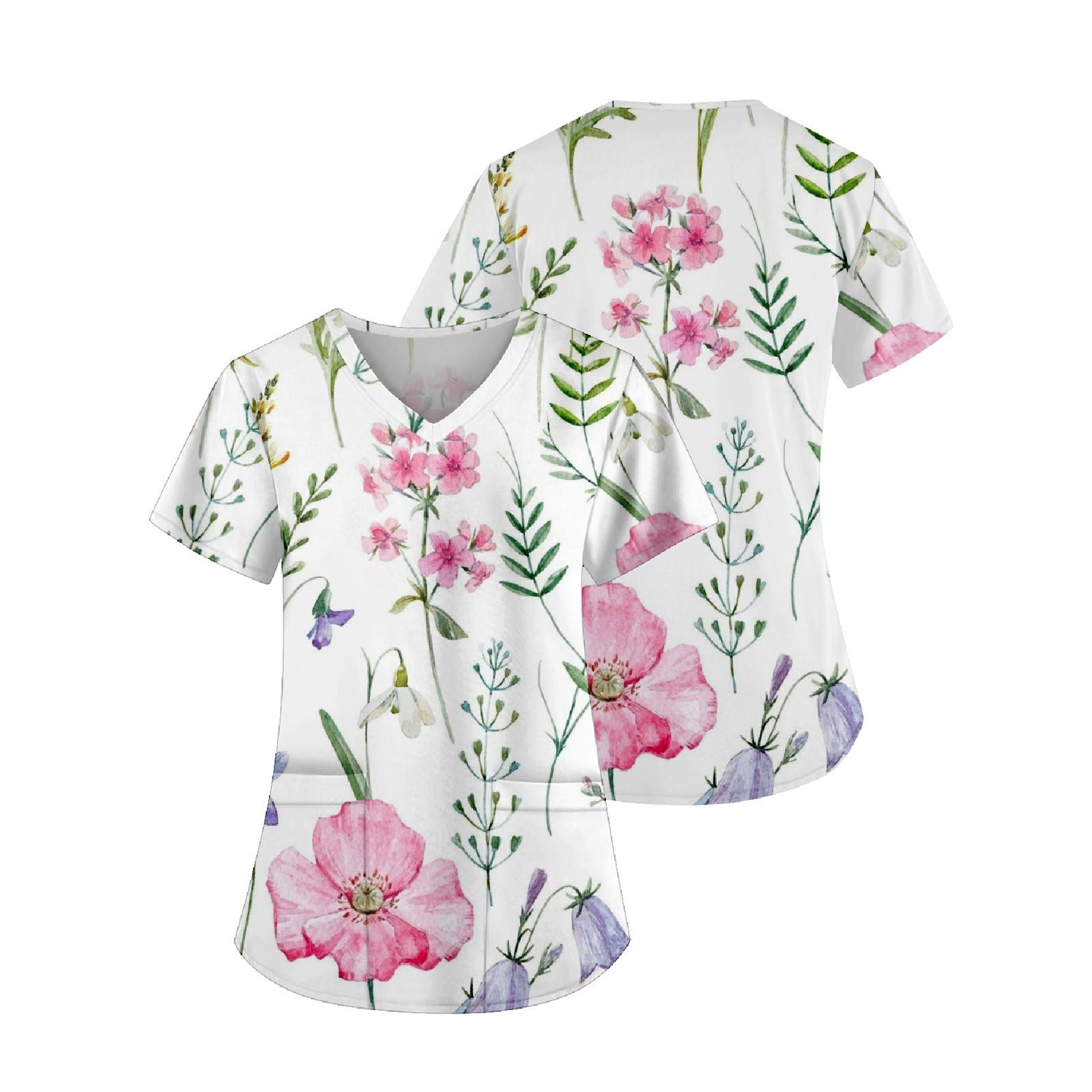 Женская модная рабочая форма с принтом и карманной футболкой с коротким рукавом XXXL — фото 8