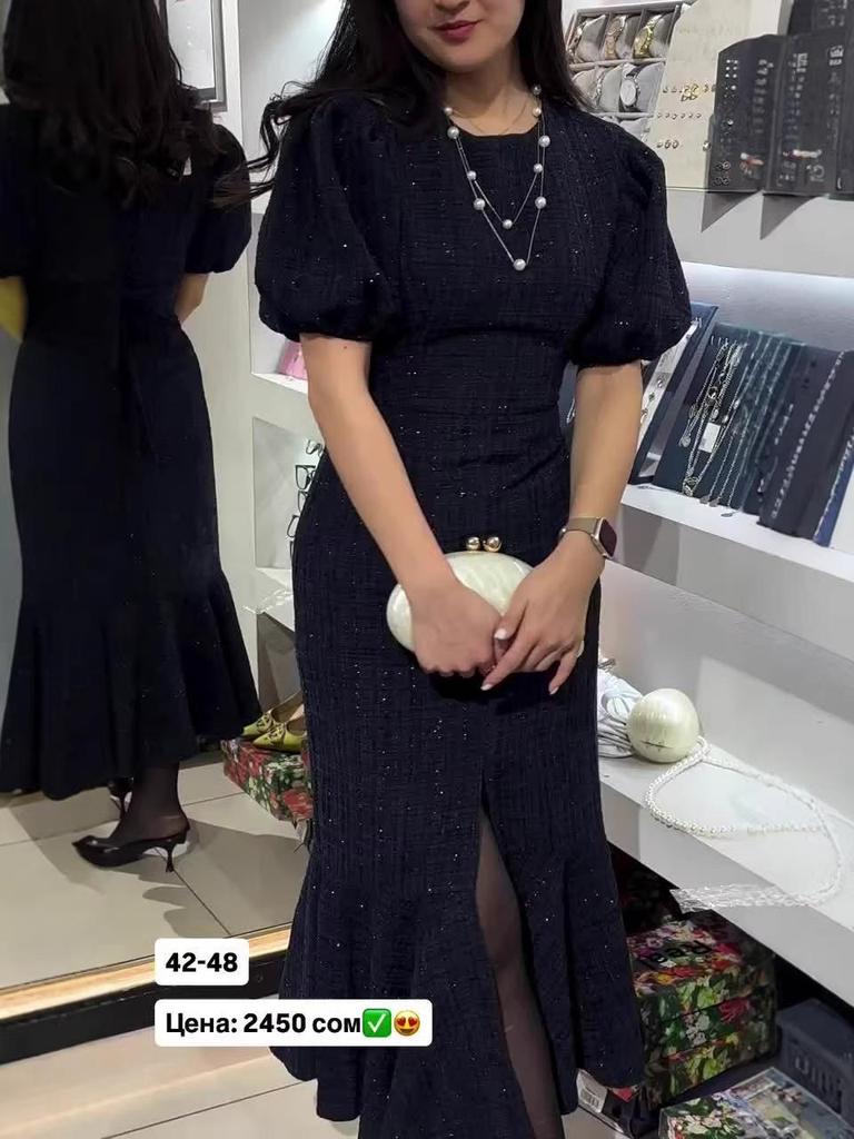 2026 Women's European & American Round Neck Short Sleeve Tweed Slimming Waist Dress