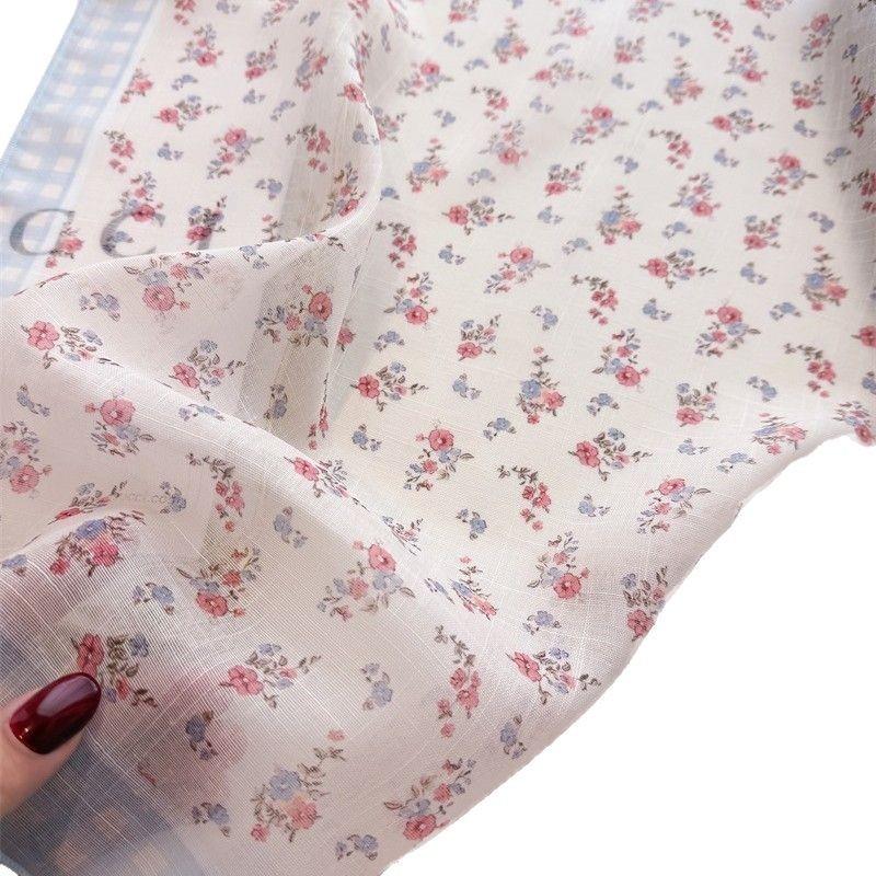 2025 Hot Selling New Countryside Floral Print Fresh Flower Cotton Linen Square Scarf Shawl Fashionable Headscarf