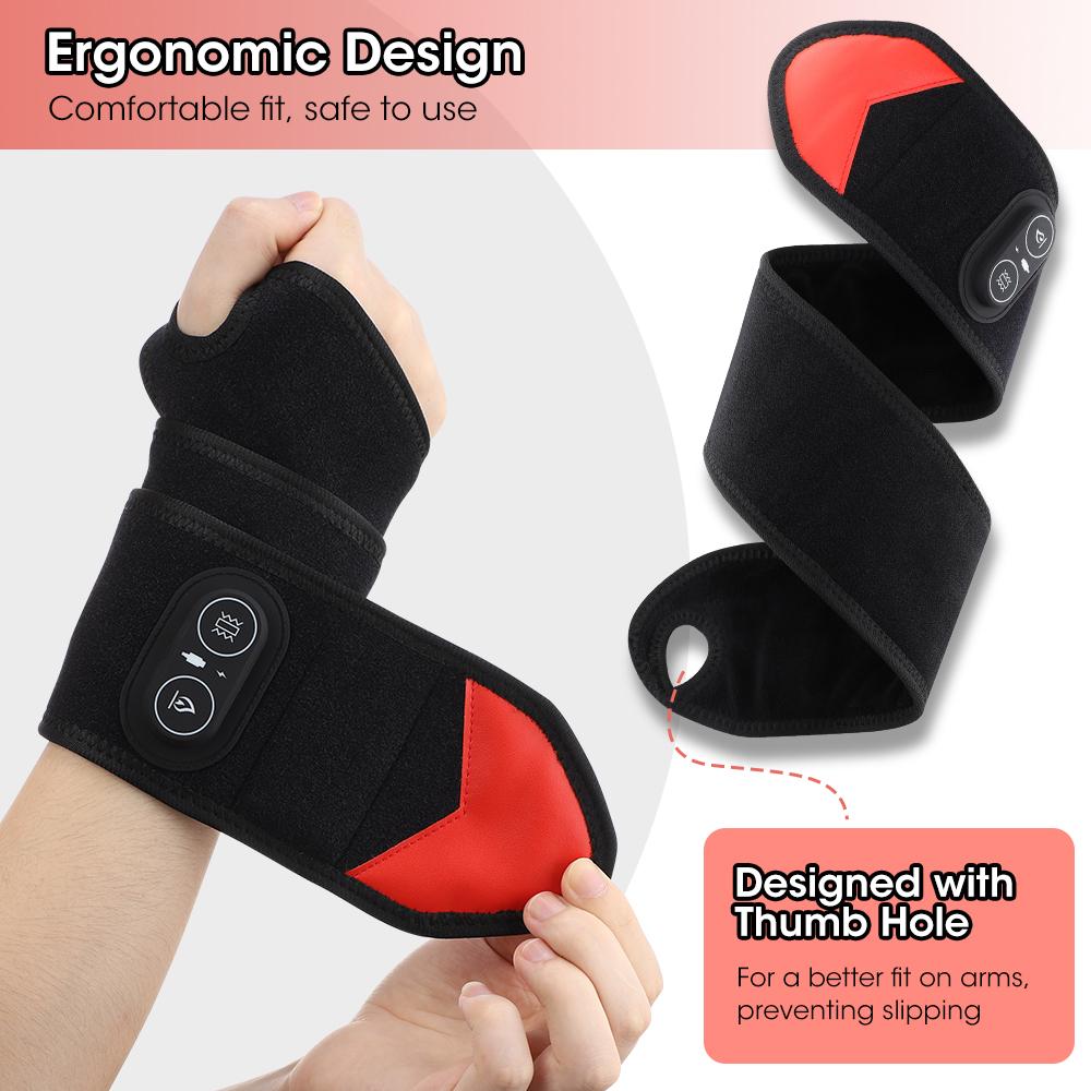 Electric Heating Wrist Wrap, Hand Vibration & Red Light Therapy Bracelet, 3‑Level Temperature & Timing Control, Warm Heat Therapy for Wrist