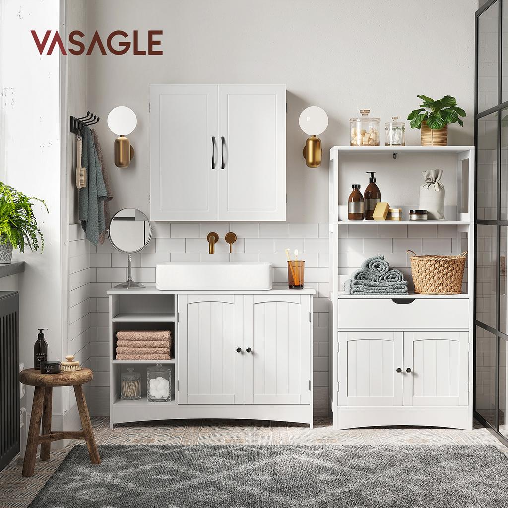 VASAGLE Under Sink Cabinet, Bathroom Sink Cabinet, 90 x 30 x 60 cm, Storage Cupboard with 2 Doors, Open Storage Compartments