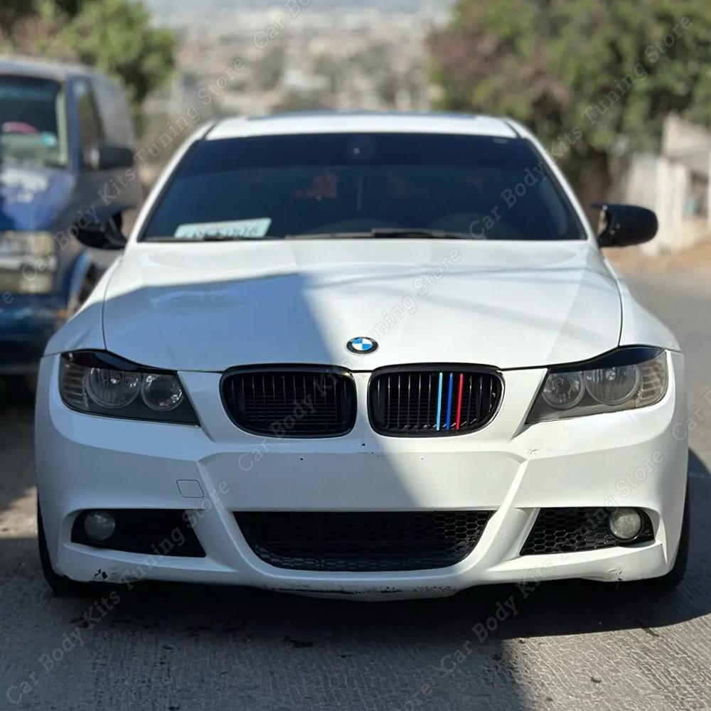 2Pcs ABS Glossy Car Evil Headlight Eyebrows Eyelid 3D Sticker For BMW 3 Series E90 E91 316d 318i 320i 320d 325i 330i 2005-2012