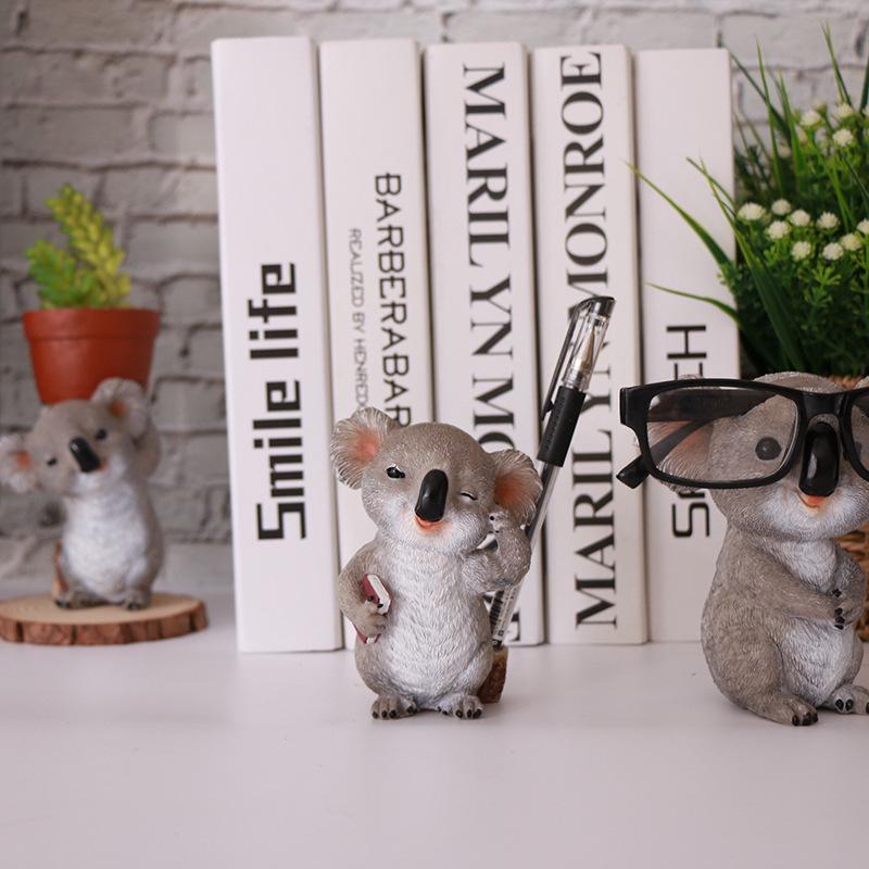 Koala Eyeglass & Pen Holder: Creative Resin Animal Figurine Gift