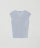 Meojiaenminggeul Rosé Soft Sheer Rib Short Sleeve V-Neck Knit Top (Cotton Blue)