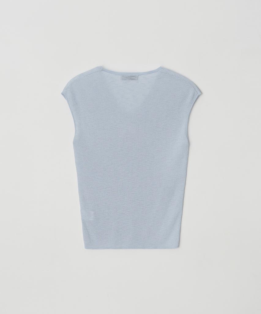Meojiaenminggeul Rosé Soft Sheer Rib Short Sleeve V-Neck Knit Top (Cotton Blue)