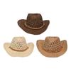 Sonnenhut Natürliche Raffia Handgewebt Leicht Atmungsaktiv Breiter Rand Strohhut Hohl Design Seil Dekoration Westlicher Cowboyhut