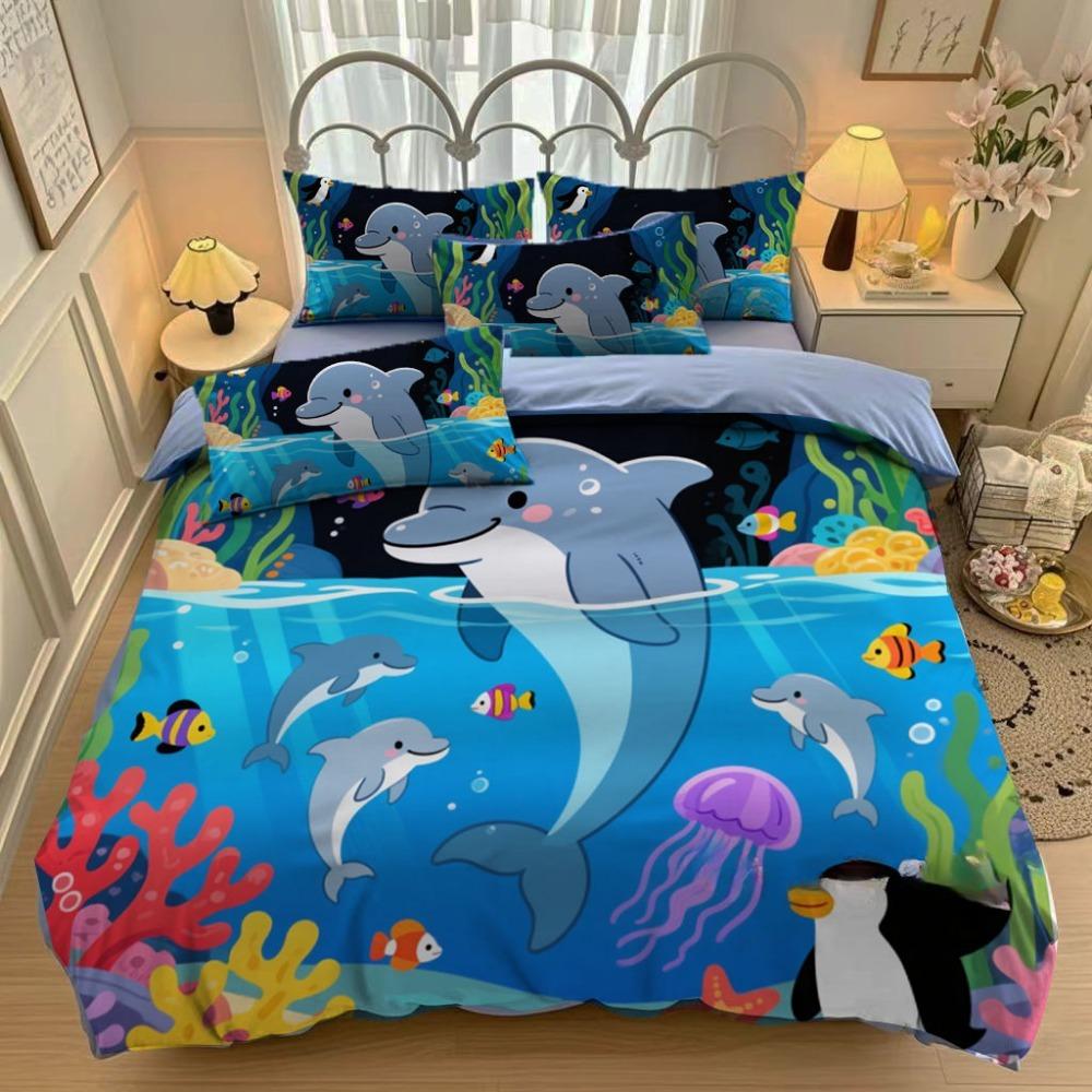 Blue Ocean animal Duvet Cover Bedding BoyGirl Bedroom Decoration Children-Gift Single Double Large SizeZip Duvet Cover