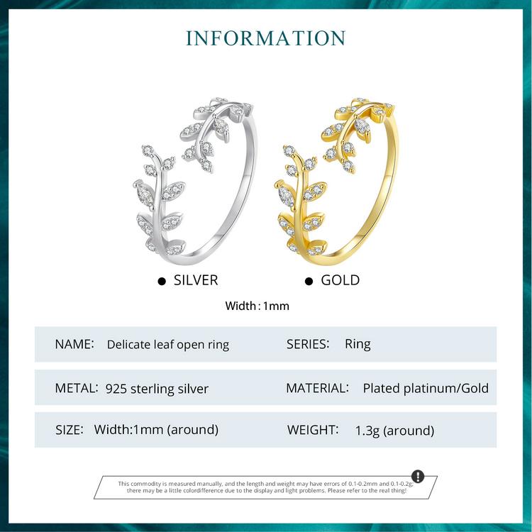Bamoer novo 925 prata esterlina estilo coreano delicado folha aberta anel para mulher 2 cores simples anel jóias finas presente de casamento