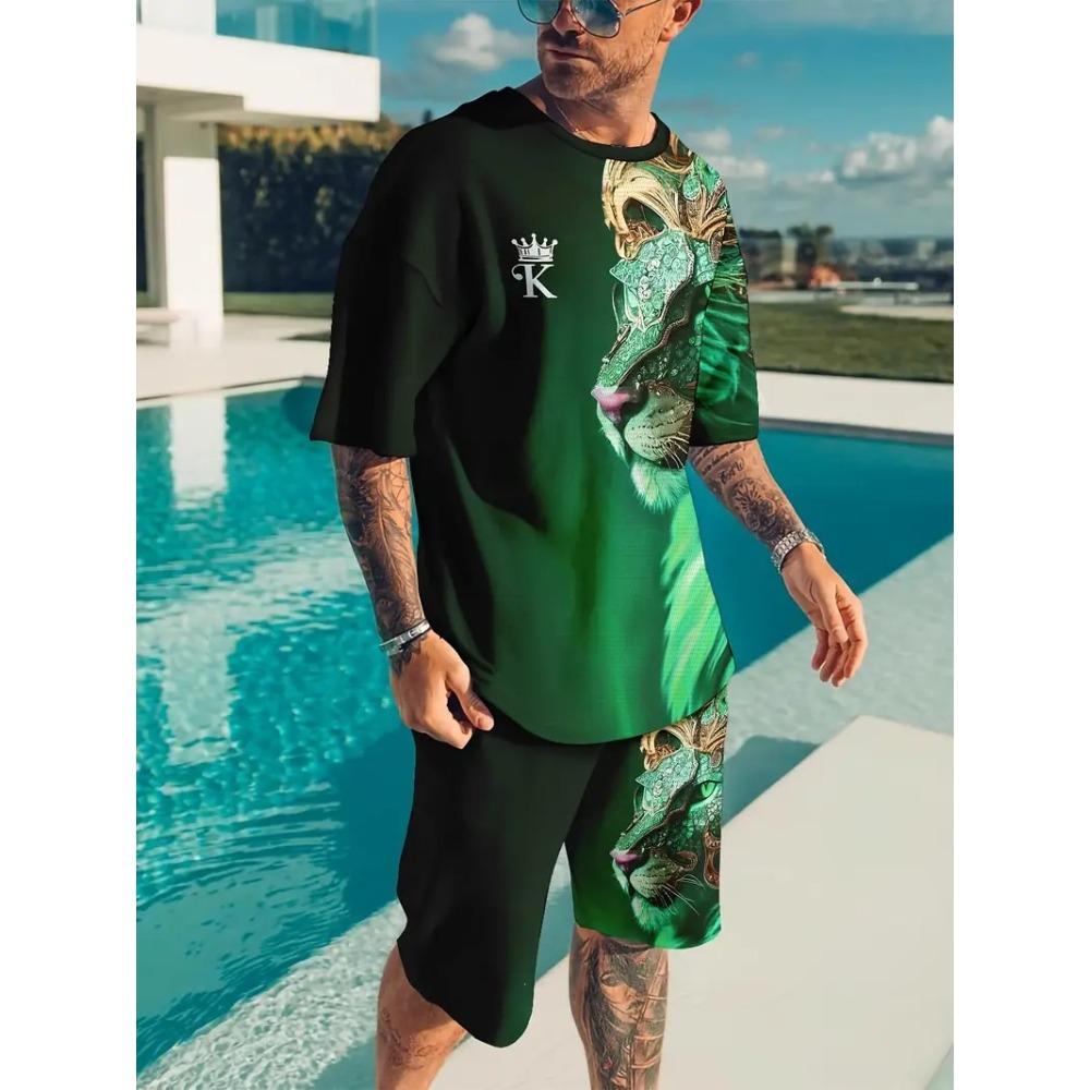 Summer Men's Animal Printed Sports Suit Fashion Breathable Versatile Trend