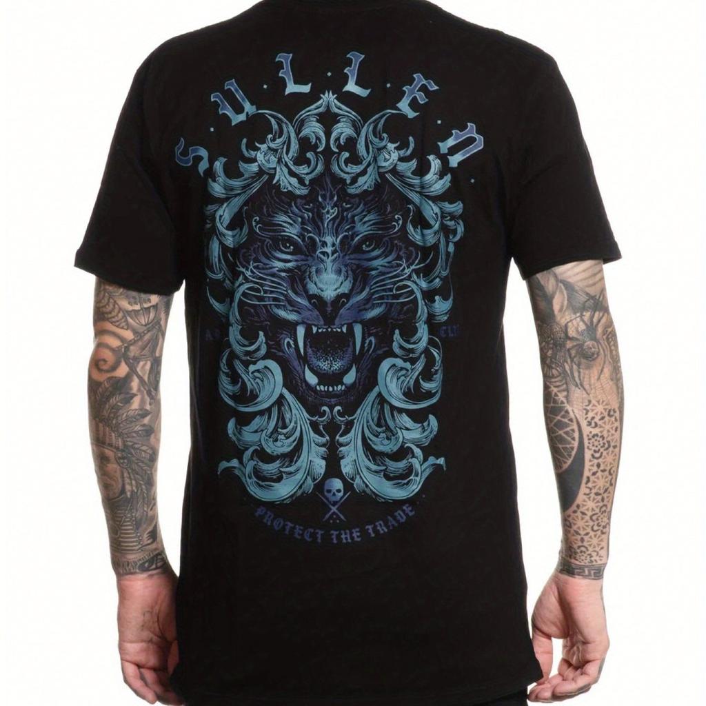 Sullen Art Collective Men's True Artist Tattoo Vortrakk Panther Graphic T-Shirt Bohemian Style Slim Fit Short Sleeve Tee