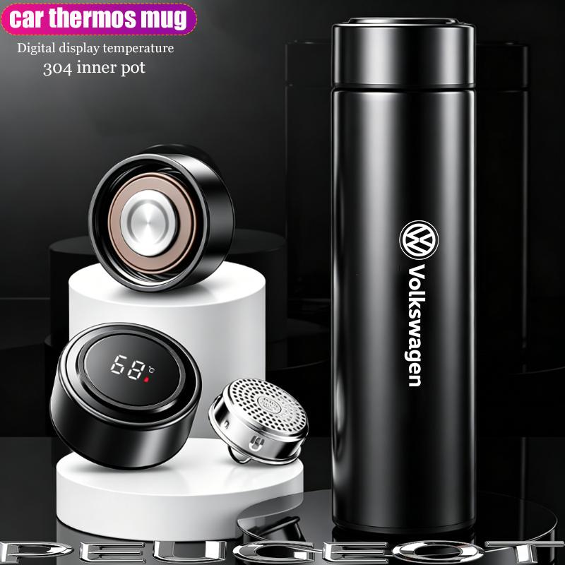 500ML Car Vacuum Cup 304 Stainless Steel Thermos Flask For VW R GTI Polo Golf Passat B6 Tiguan Arteon CC Taigo Jetta Tire Valve