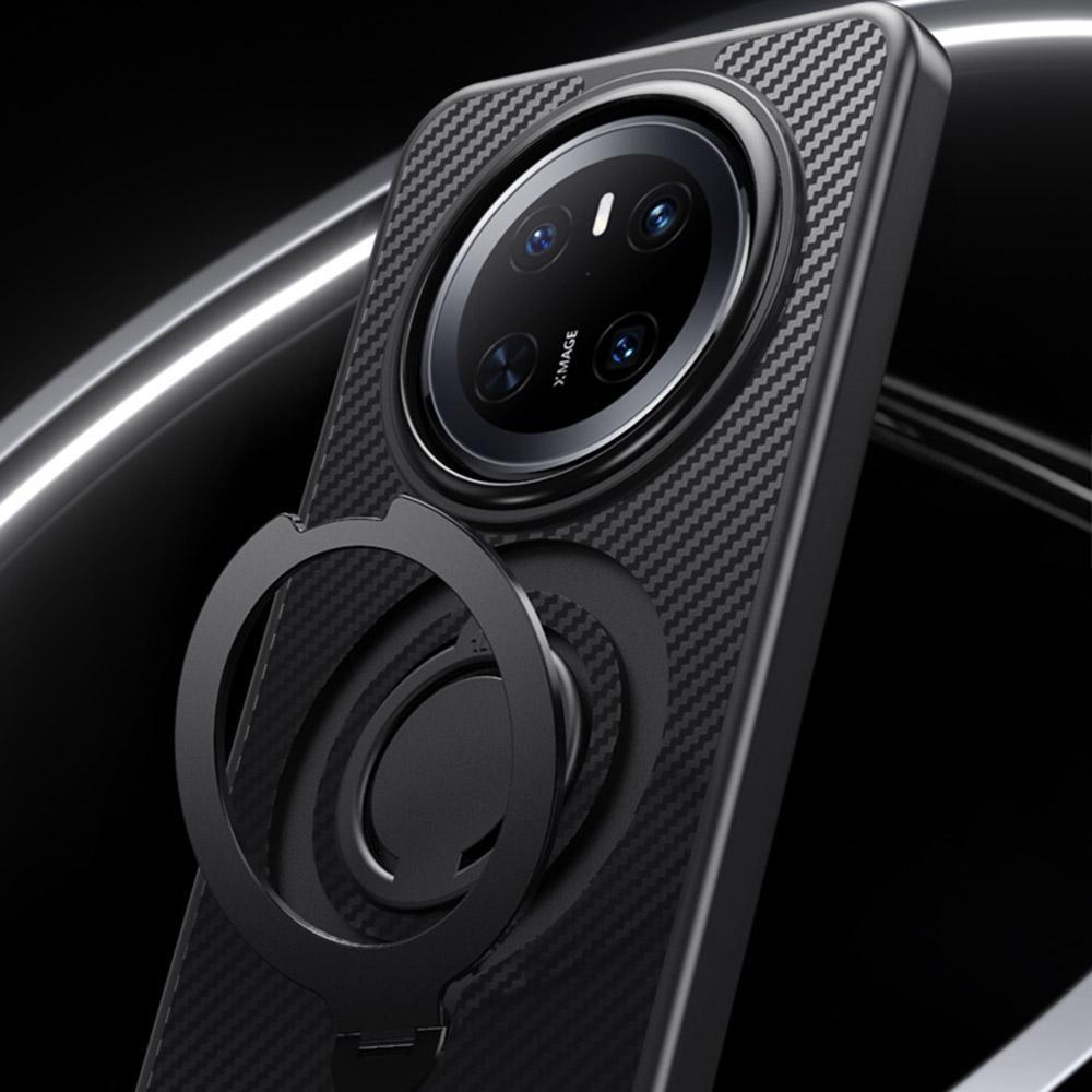 Für Huawei Mate 70 Hülle Kompatibel mit MagSafe Ständer Carbonfaser Textur PC+TPU Rückseite mit Silikonring