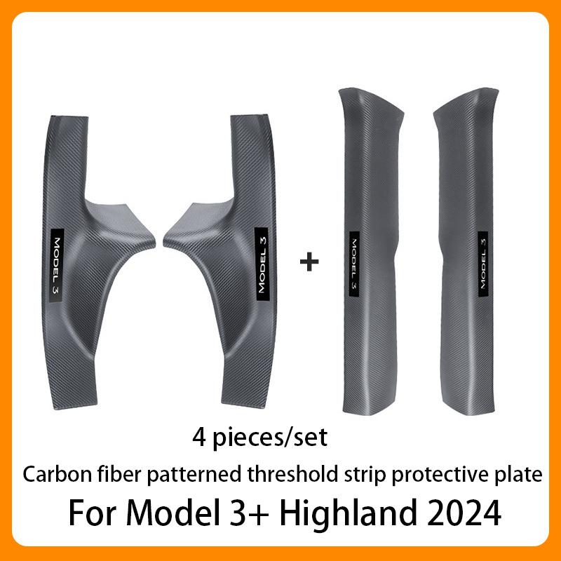 2/4/8PCS Front Rear Door Sill Protector Cover For Tesla Model 3/Y  Carbon Fiber Anti Kick ABS Pedal Guards Inner Strip Threshold