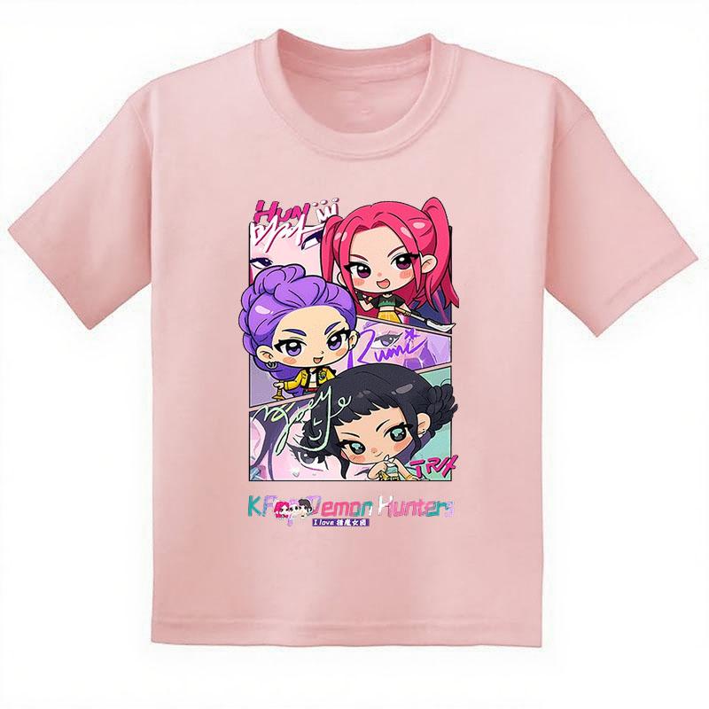 New Crew Neck Cartoon Girls Boys Tee Kids Rumi T-shirt KPop Demon Hunters Print Baby Girl Clothes Fashion Casual Tops Casual