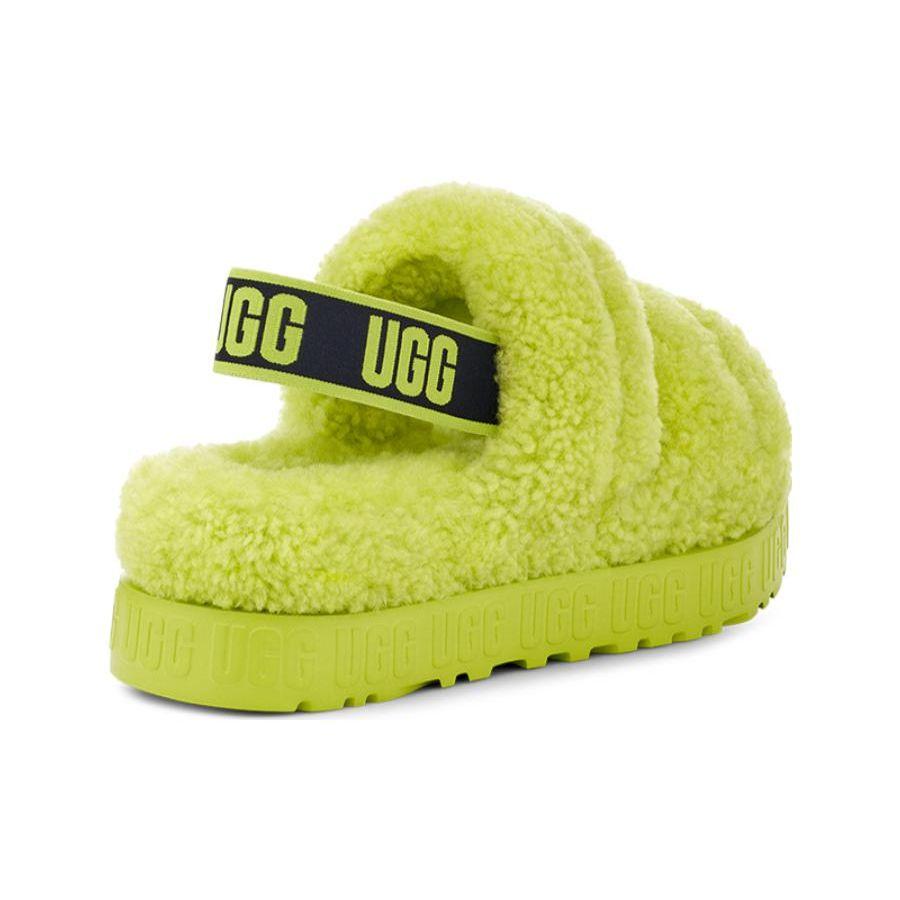 UGG Fluff Sheepskin Comfortable Thick Sole Furry Slippers Women Slippers Lime 1120876-KLM
