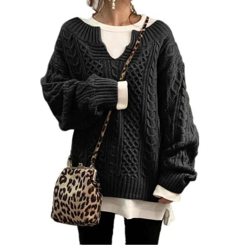 Fashion All-match Sweater Women's Knitted Twist Pattern Sweater Casual Sweater Sweater