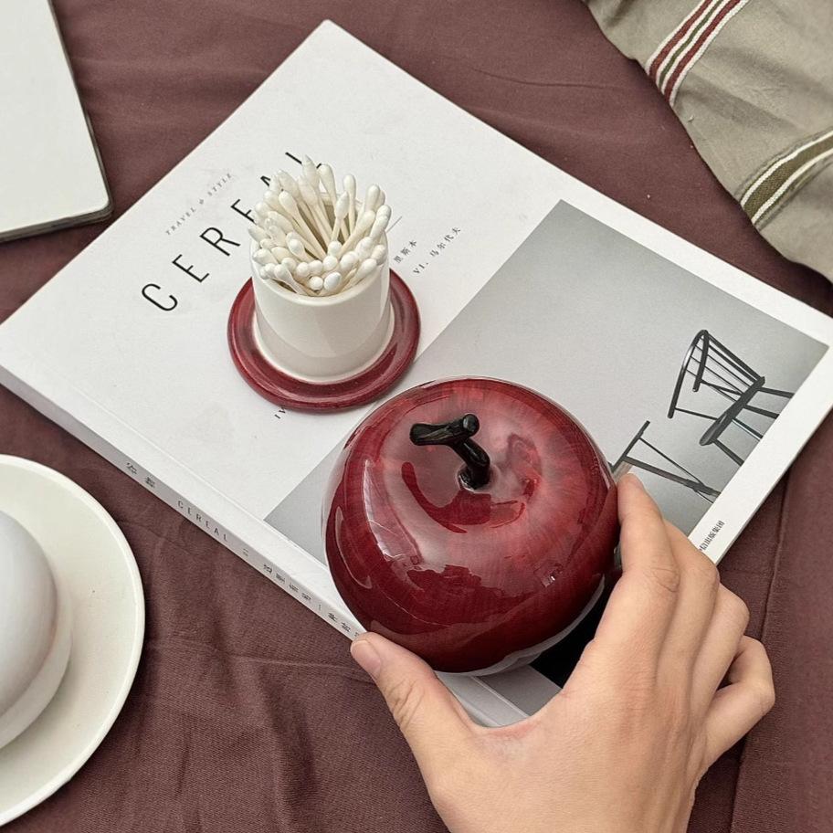 

Light Luxury Advanced Creative Apple Ceramic Toothpick Storage Jar Personality Living Room High Appearance Decorative Ornament
