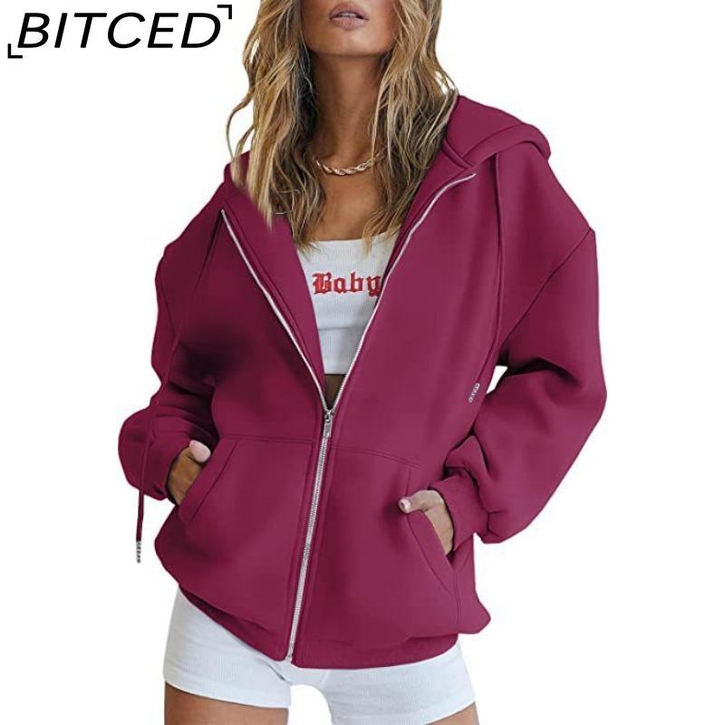 BITCED Unisex Fleece-Lined Hooded Sweatshirt Casual Cardigan with Zip-Up Front
