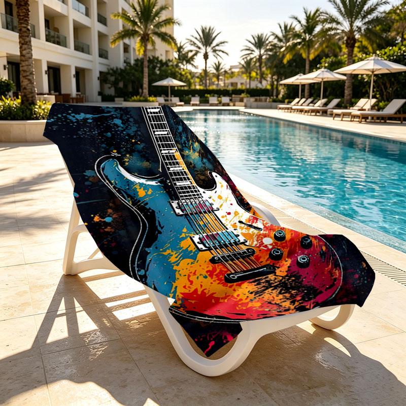 Fender Print Beach Towel Design, Soft, Lightweight. for Home Bathroom, Spa, Pool, Yoga, Surfing, Camping, Gift for Family, Friend
