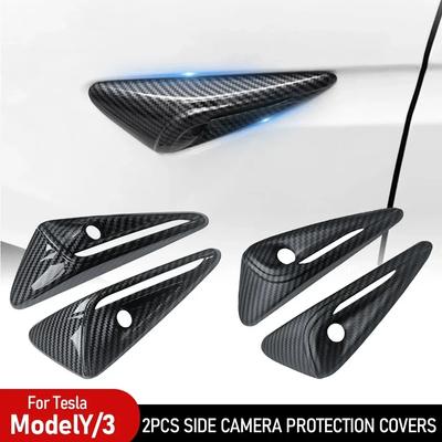 2pcs For Tesla Model 3 Y Highland Juniper 2025 Side Camera Cover Lens Protector ABS Camera Cover Black Fiber Pattern Accessories