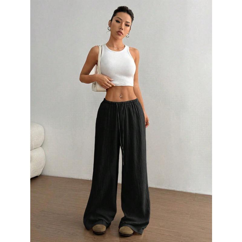 DAFIFY Women's Fashion Casual Solid Color Print High Waist Trousers Pants & Capris