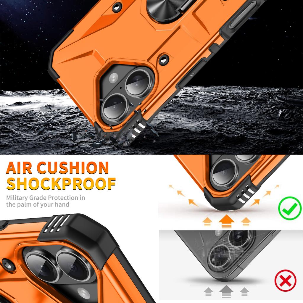 For iPhone 17 Pro Case PC + TPU Anti-Drop Phone Cover with Ring Kickstand