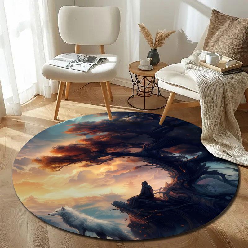 Handmade Style Round Pop Art Multicolor Accent Rug, Non-Slip Floor Mat for Kitchen