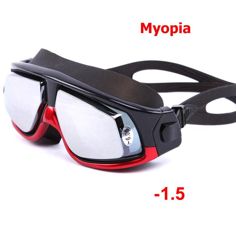 Herren Damen Schwimmen Antibeschlag UV-Schutz Dioptrien Schwimmbrille mit Sehstärke Wasserdicht Großer Rahmen Kurzsichtigkeit Schwimmbrille