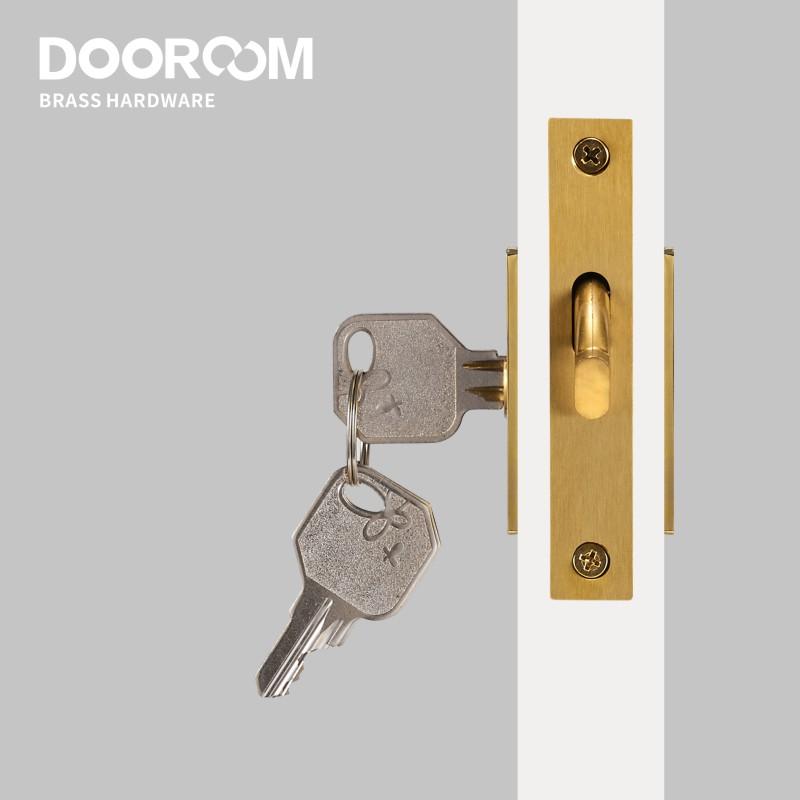 Dooroom Brass Sliding Door Handle Door Lock Set Kitchen Bathroom Wood Door Modern Inlaid Super Thin Shiny PVD Gold Matt Black