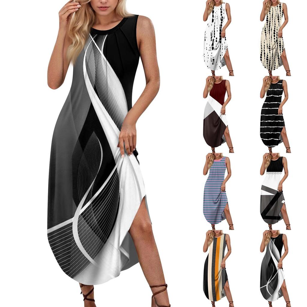 Women's Summer Casual U Neck Printed Sleeveless Dresses
