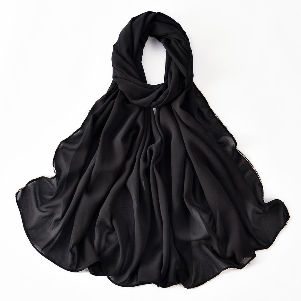 Elegantes Damen Einfaches Solides Kette Seiden Schal Kopftuch Wickeltuch Schal Sonnenschutz Bandana Hijab Damen Böhmisch Schal Pareo Sommer Neu