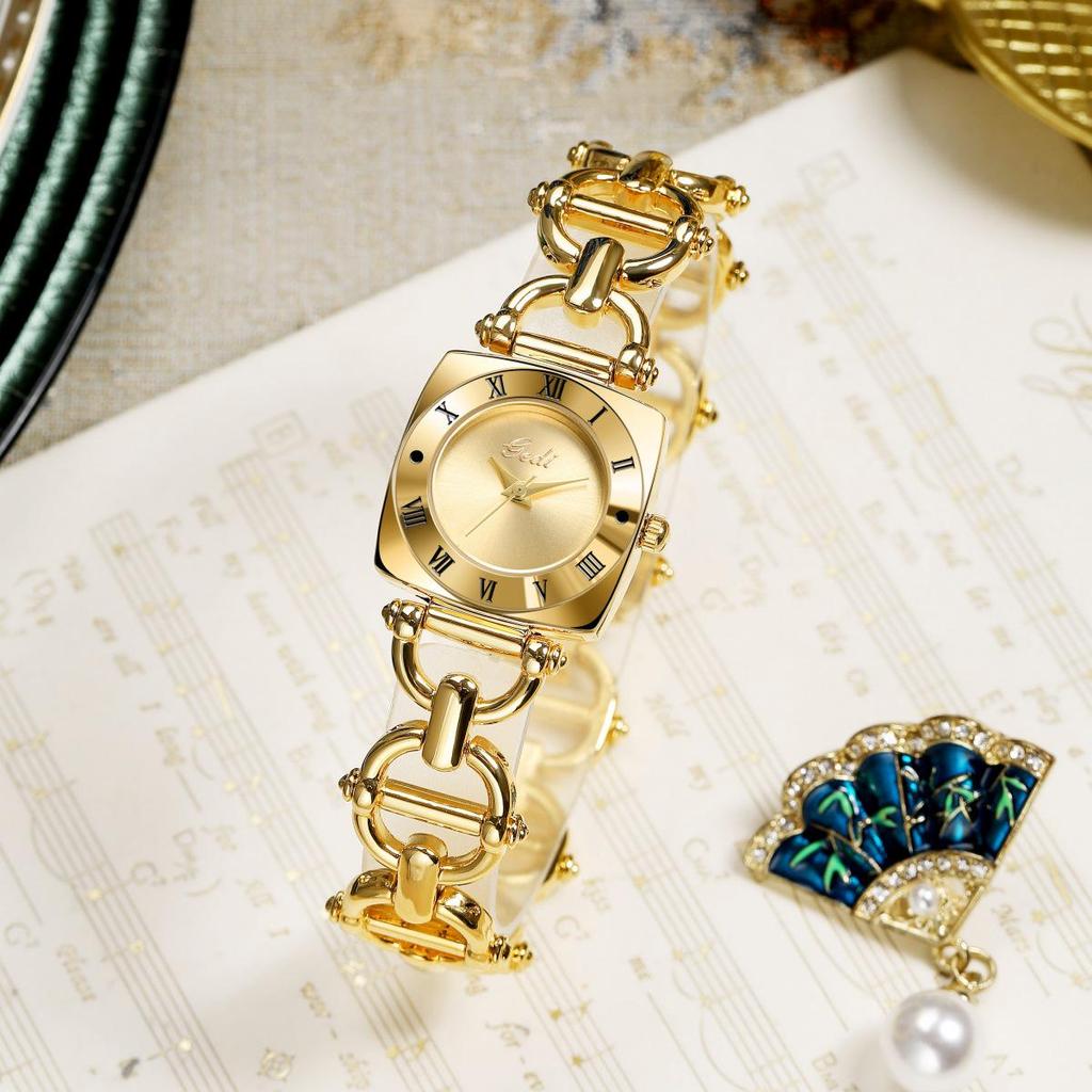 GEDI Alloy Vintage Quartz Watch - Elegant Ladies' Design with Exquisite Copper Bracelet