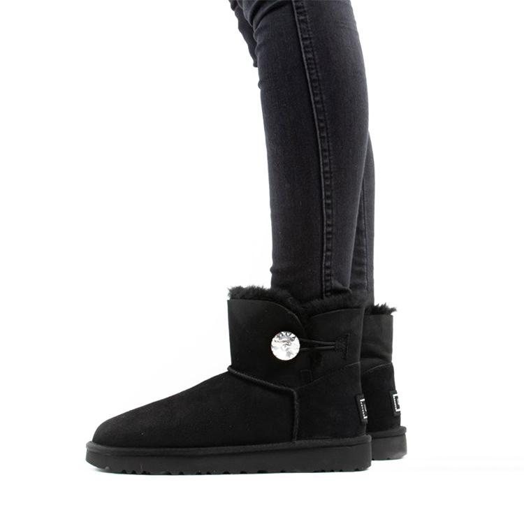 UGG Bailey Button Bling Schaffell Warm Schlicht Bequem Schneestiefel Damenstiefel Schwarz 1016554-BLK