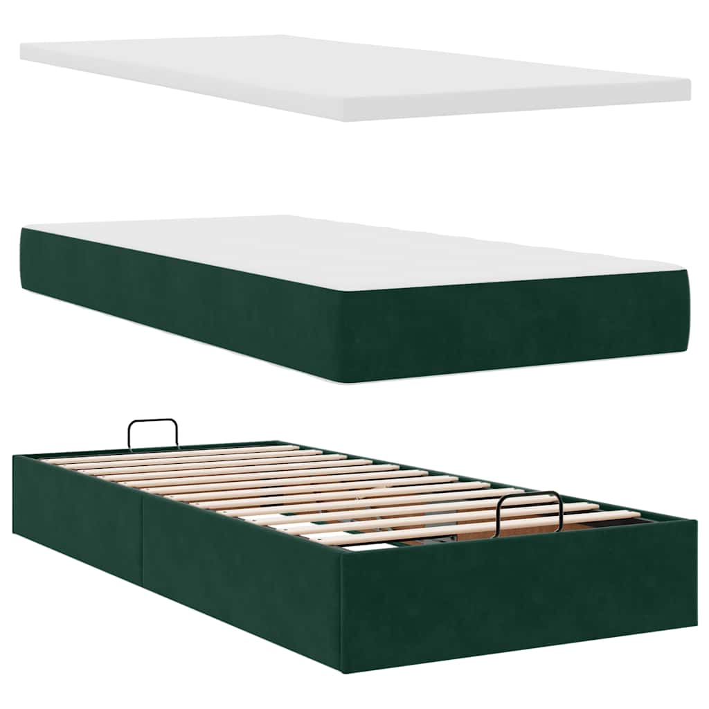 Ottoman Bed with Mattress Dark Green 160x200 Cm Velvet