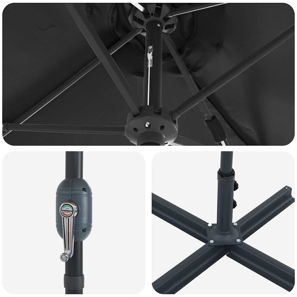 Garden Sun Umbrella Black 370 X 197 X 239 Cm