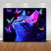 1 Cat Butterfly Fluorescent Tapestry  Polyester Bedroom Living Room Dormitory Decoration  with Free Installation Kit