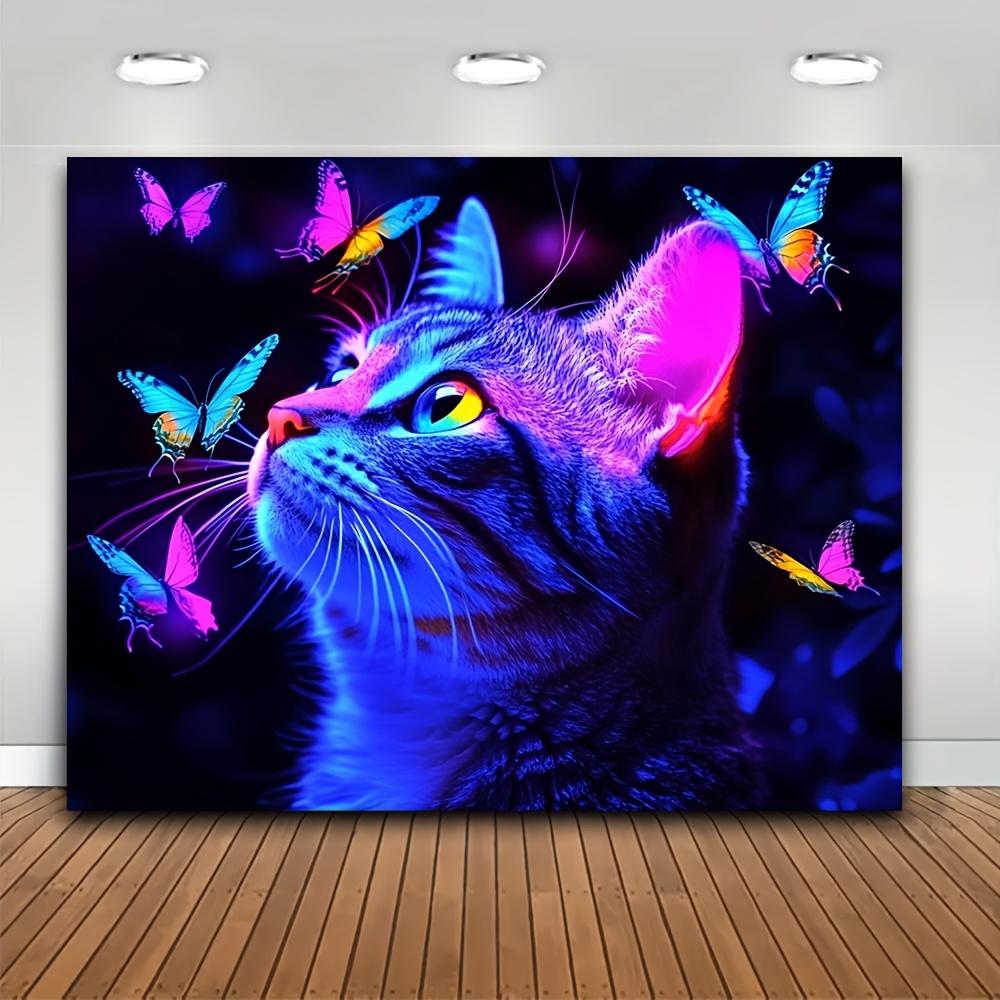 

1 Cat Butterfly Fluorescent Tapestry Polyester Bedroom Living Room Dormitory Decoration with Free Installation Kit 74x94cm(29x37in)