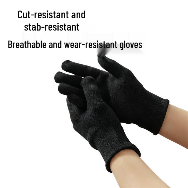 5A Grade Cut-Resistant Steel Wire Reinforced Black Glove for Outdoor Protection