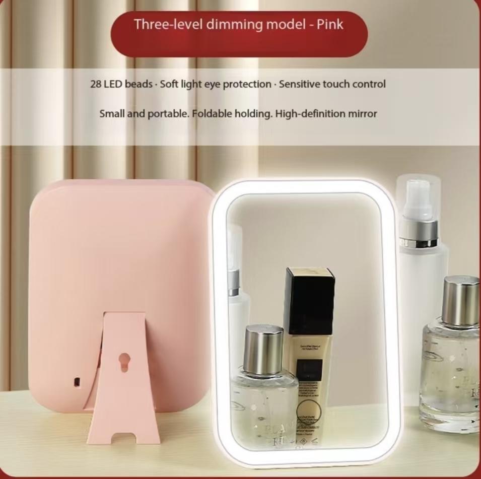 LED Touch Screen Makeup Mirror Folding Mirror Lighted Makeup Mirror 3 Colors Light Modes USB Rechargeable Cosmetic Mirror Tools