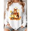 Women's Renewal Women's Clothing Kerosene Lamp Autumn Leaf Scarf Squirrel Print Round Neck Long Sleeve T-Shirt