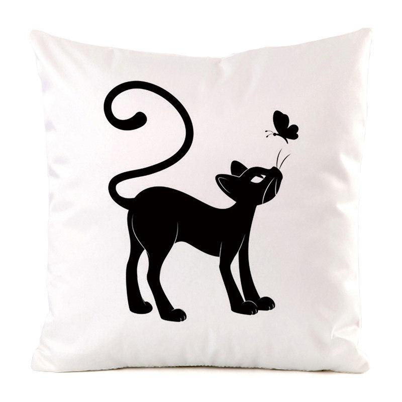 Creative Cartoon Black Cat Digital Printing Short Plush Pillow Covers For Car Sofa Office Cushion Cover Home Goods 60X60Cm