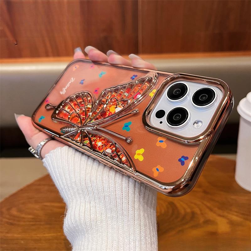 Electroplated Butterfly Card Paper Apple 15Promax Phone Case, Suitable for IPhone14 Protective Case Soft Shell TPU